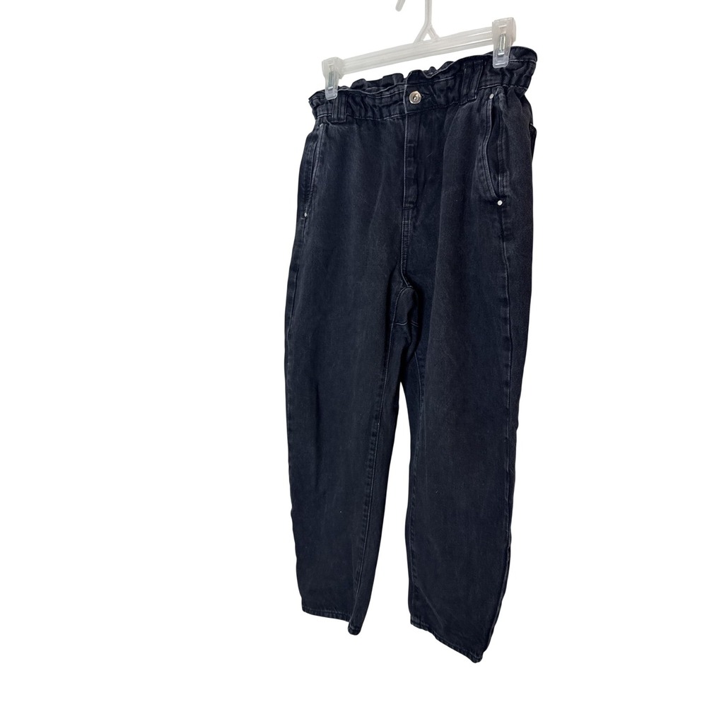 Zara Jeans Womens 30 Black Charcoal Wash High Rise Paperbag‎ Waist Tapered Denim